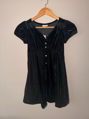 GAP hunter green Velvet Button-Front Dress